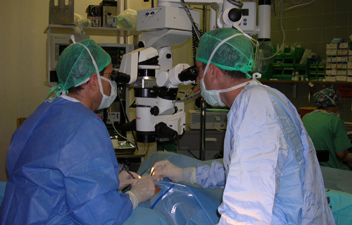 Eye surgeons at work, during eye surgery